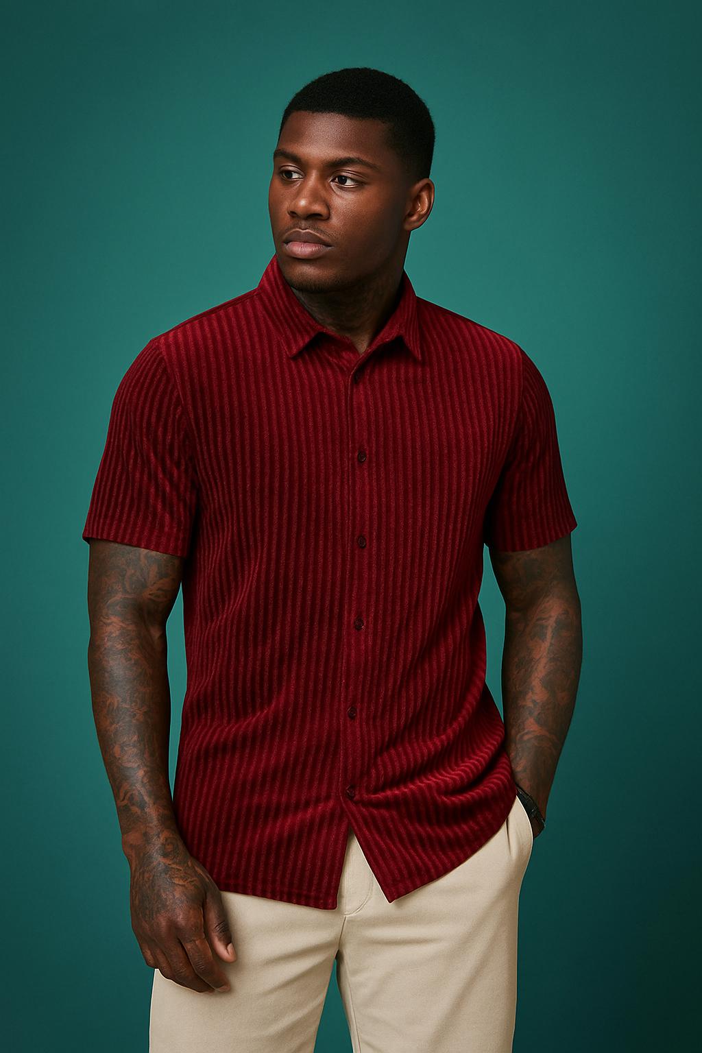 “CETO Crimson Rhythm” – Velvet Party Shirt