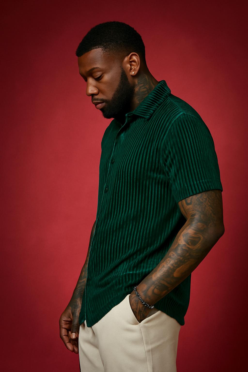 “CETO Emerald Pulse” – Velvet Party Shirt